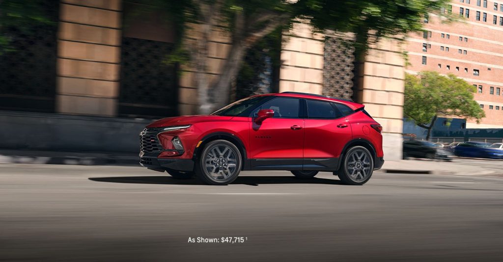 2025 Chevy Blazer driving on a city street
