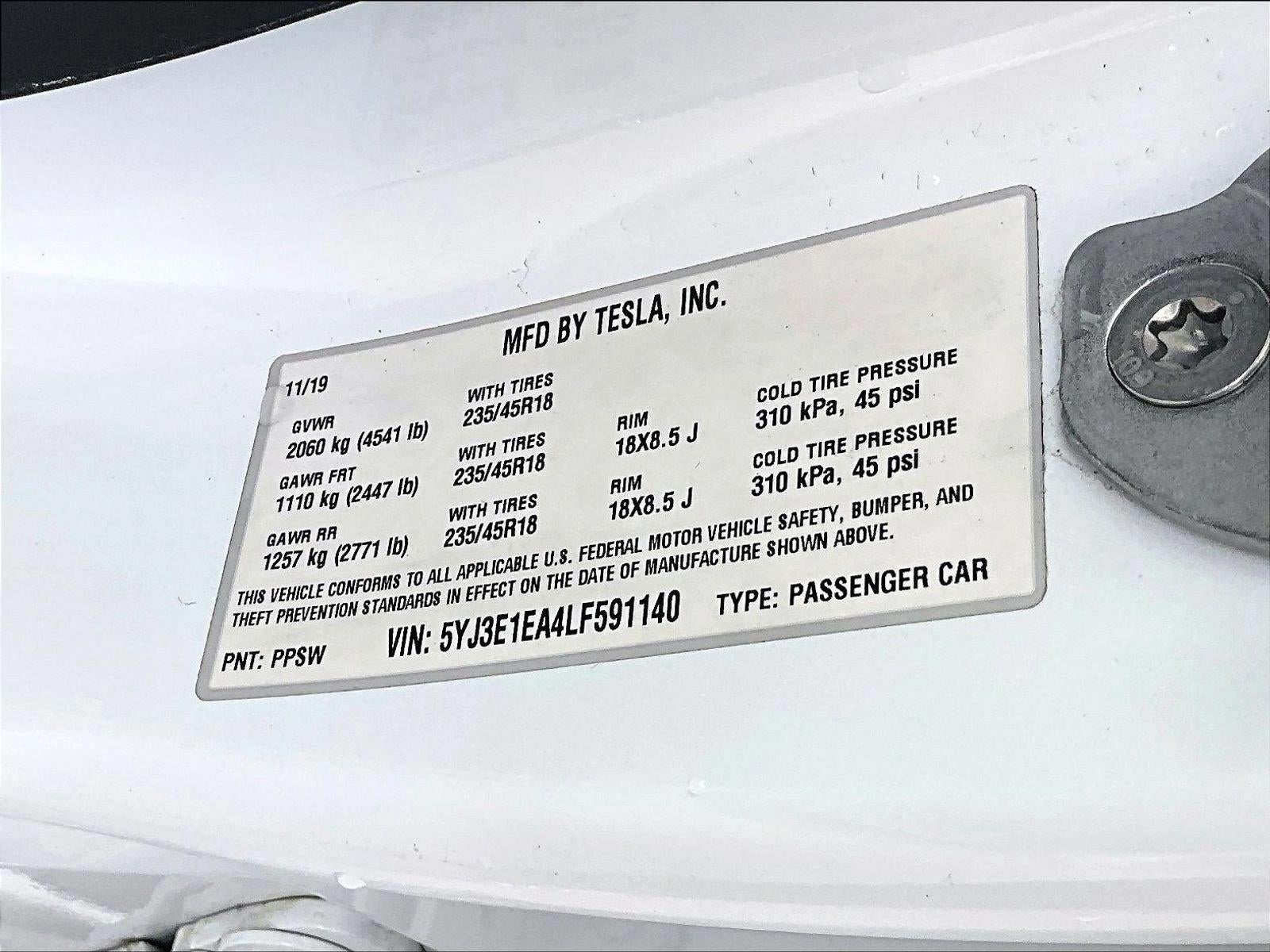 2020 Tesla Model 3 Standard Range Plus