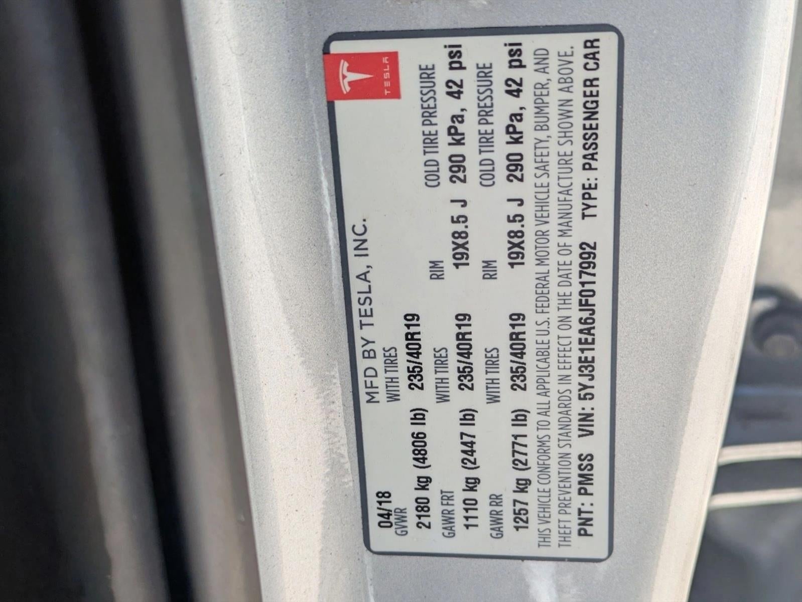 2018 Tesla Model 3 Long Range Battery RWD