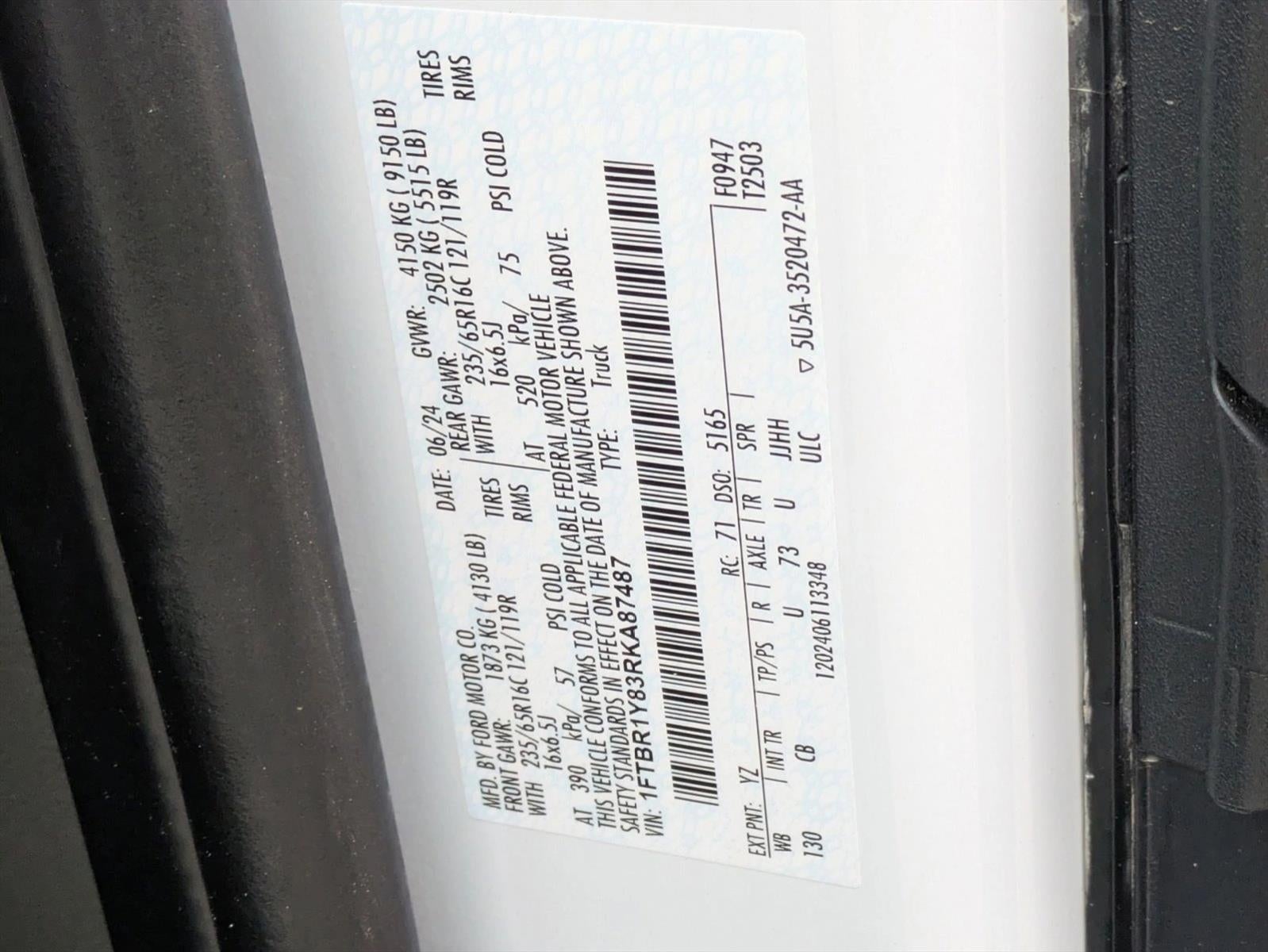 2024 Ford Transit Cargo Van T-250 130" Low Rf 9070 GVWR RWD