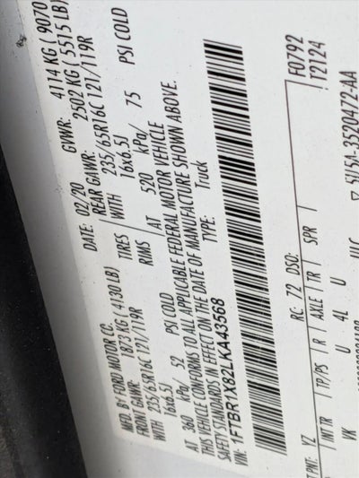 2020 Ford Transit Cargo Van T-250 148" Hi Rf 9070 GVWR RWD