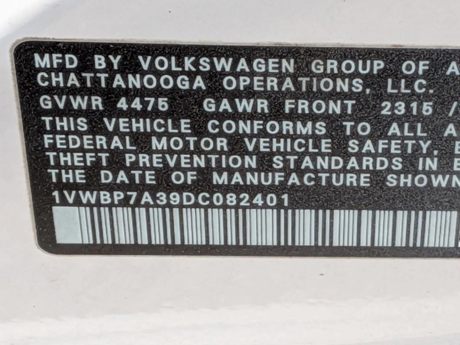 2013 Volkswagen Passat 4dr Sdn 2.5L Auto SE w/Sunroof PZEV