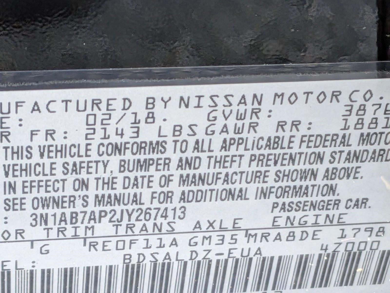2018 Nissan Sentra SV CVT