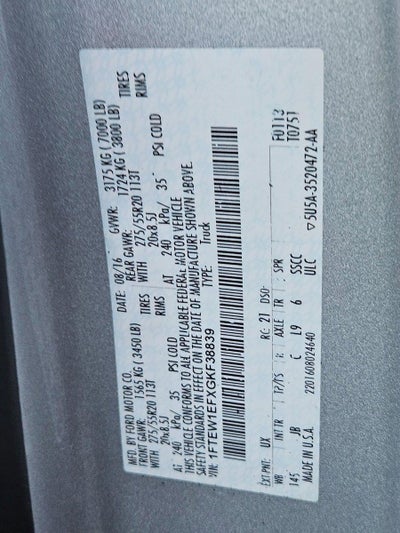 2016 Ford F-150 4WD SuperCrew 5-1/2 Ft Box XLT