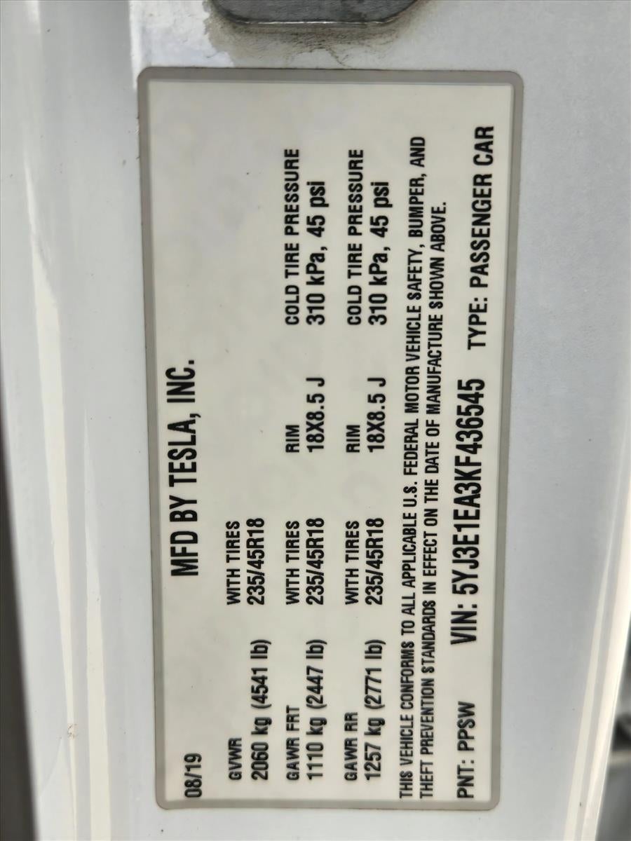 2019 Tesla Model 3 Standard Range Plus RWD