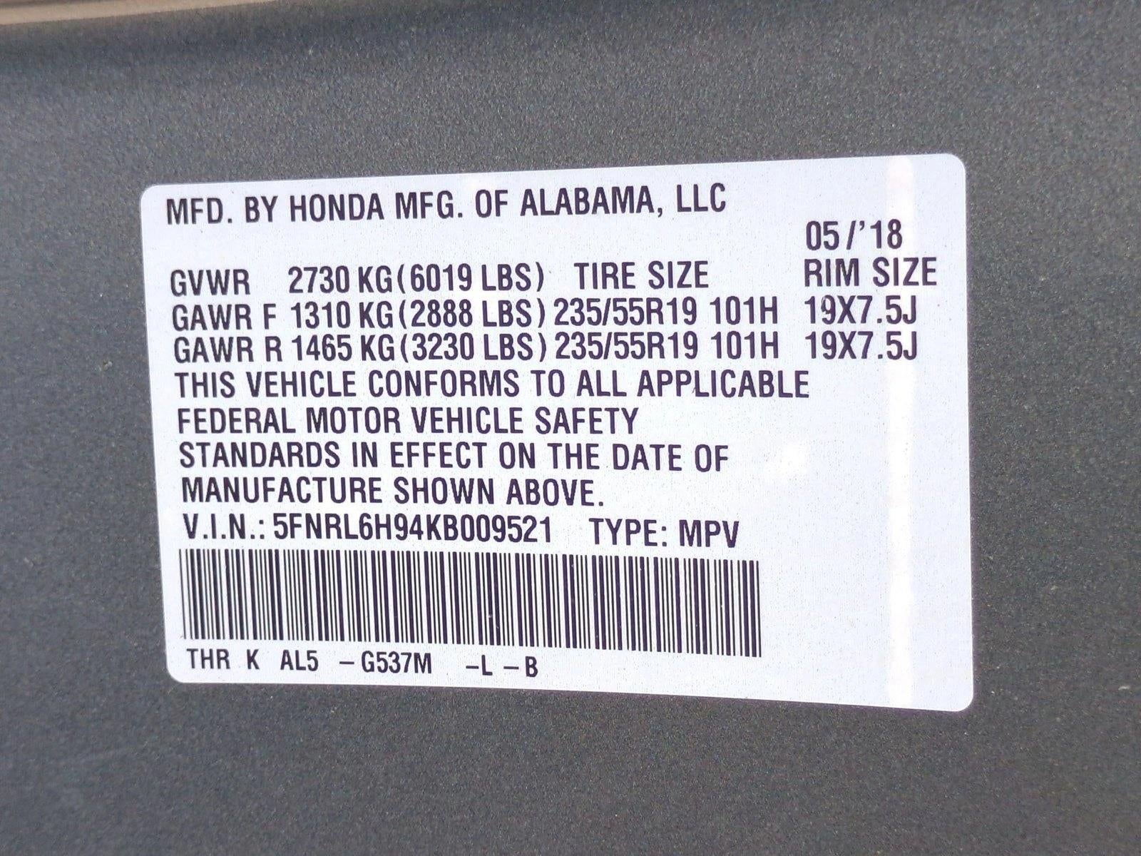 2019 Honda Odyssey Elite Auto