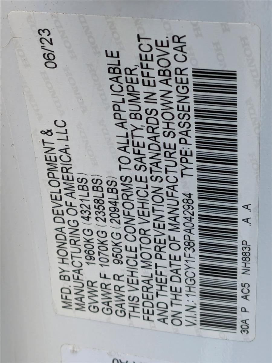 2023 Honda Accord Sedan EX CVT w/o BSI