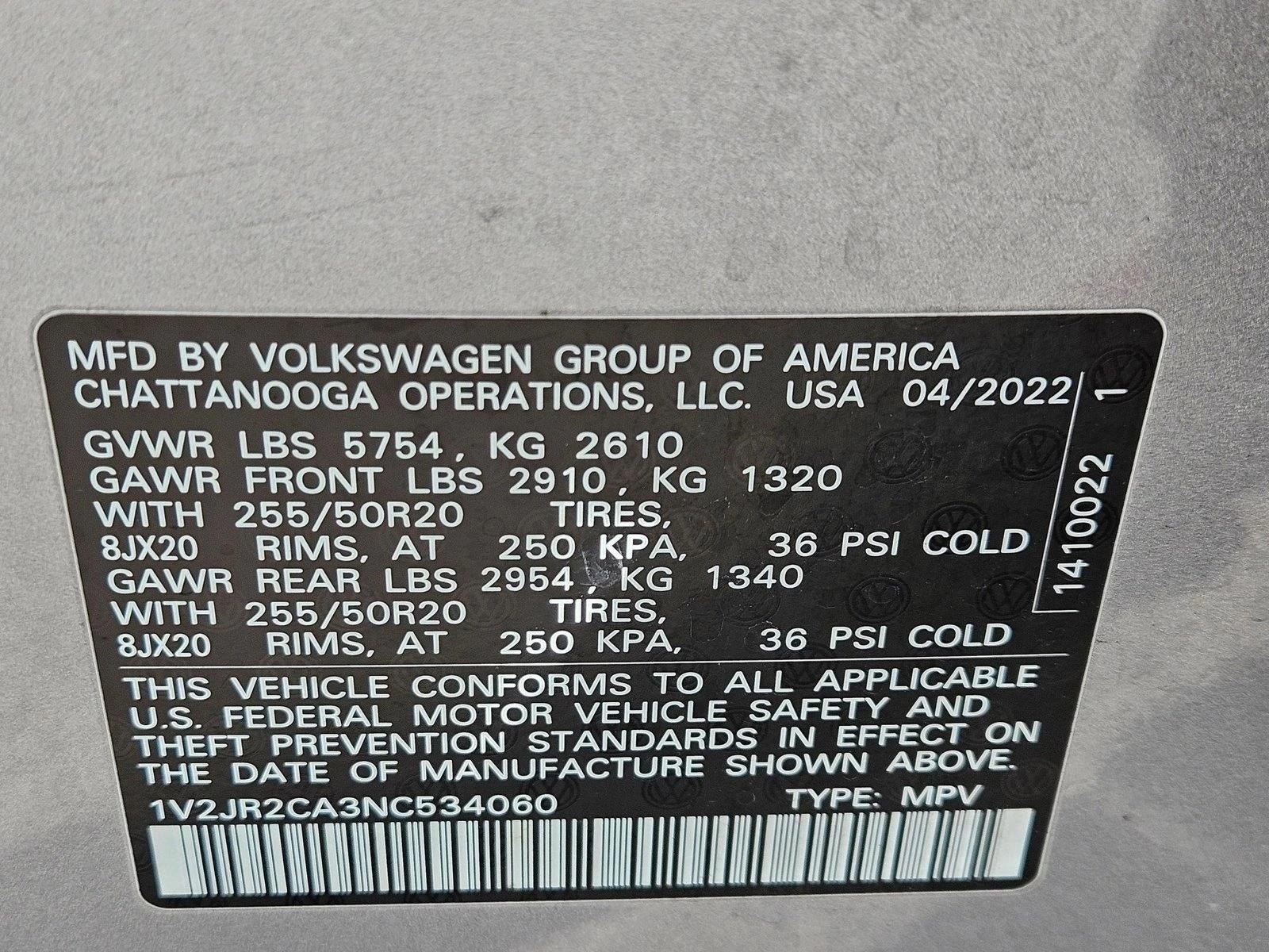 2022 Volkswagen Atlas 3.6L V6 SE w/Technology FWD