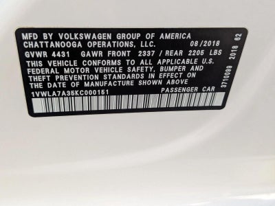 2019 Volkswagen Passat 2.0T Wolfsburg Edition Auto