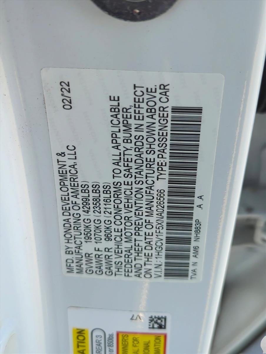 2022 Honda Accord Sedan EX-L 1.5T CVT