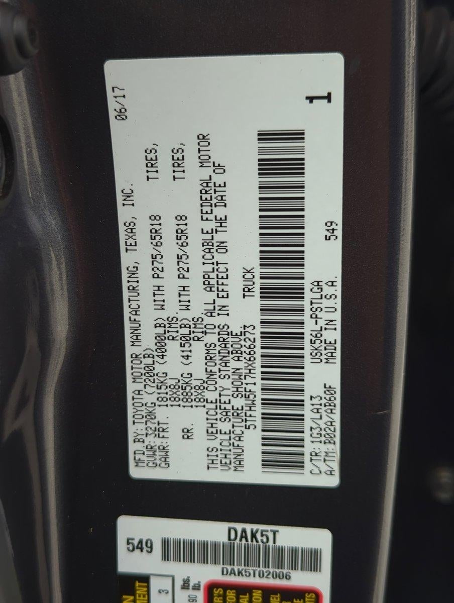 2017 Toyota Tundra 4WD 4WD Limited CrewMax 5.5' Bed 5.7L FFV (Natl)