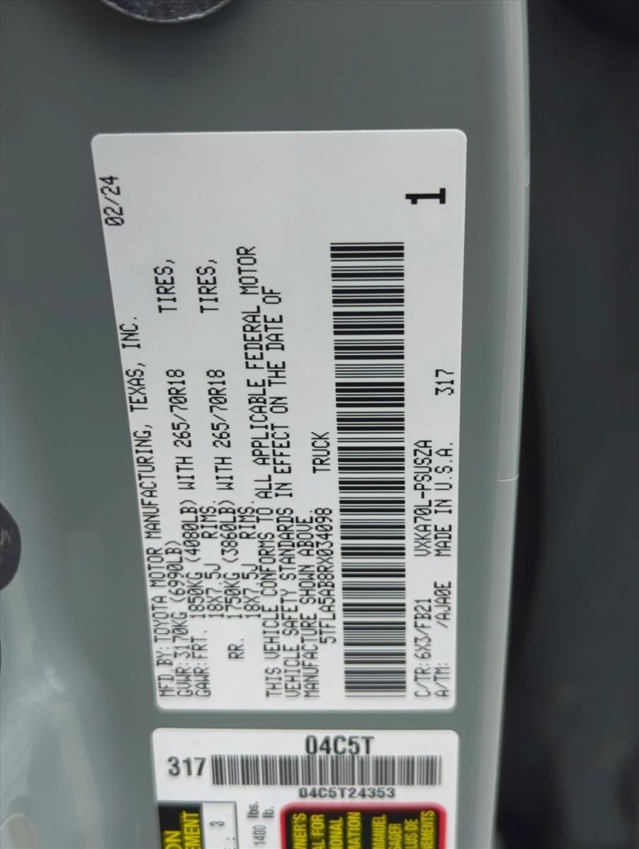2024 Toyota Tundra 2WD 2WD SR5 CrewMax 5.5' Bed (SE)