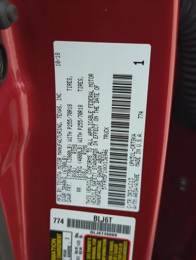 2019 Toyota Tundra 2WD 2WD SR Double Cab 6.5' Bed 4.6L (Natl)