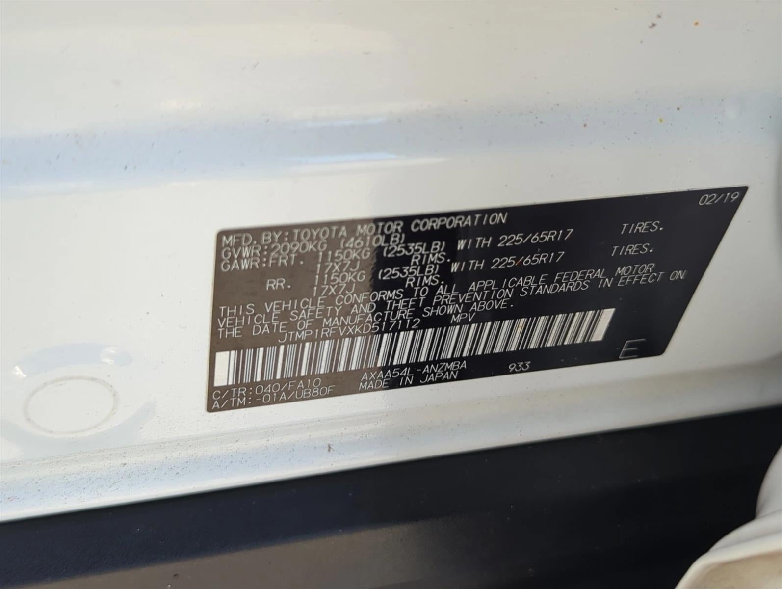 2019 Toyota RAV4 XLE AWD (Natl)
