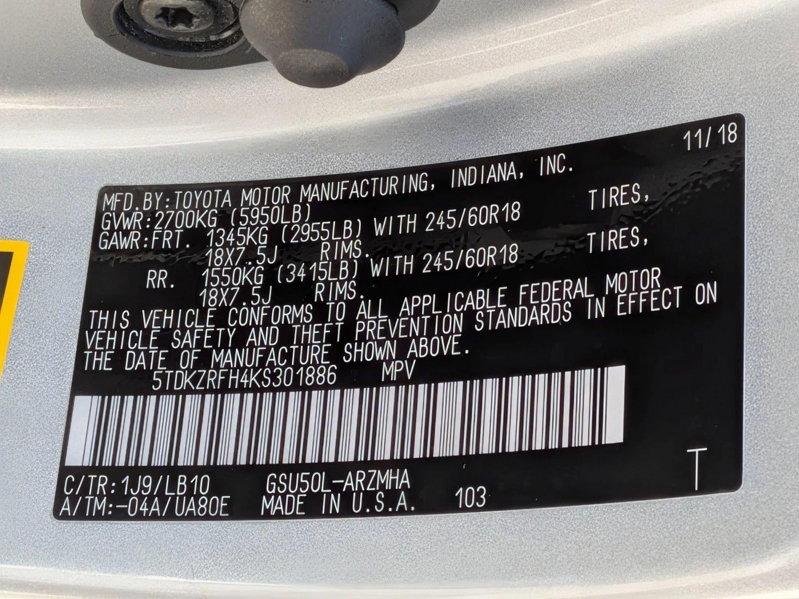 2019 Toyota Highlander XLE V6 FWD (Natl)