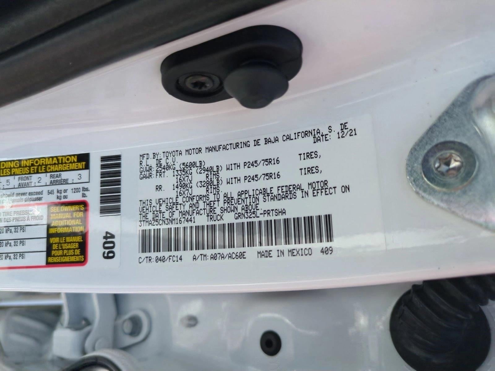 2022 Toyota Tacoma 2WD 2WD SR5 Double Cab 5' Bed V6 AT (GS)