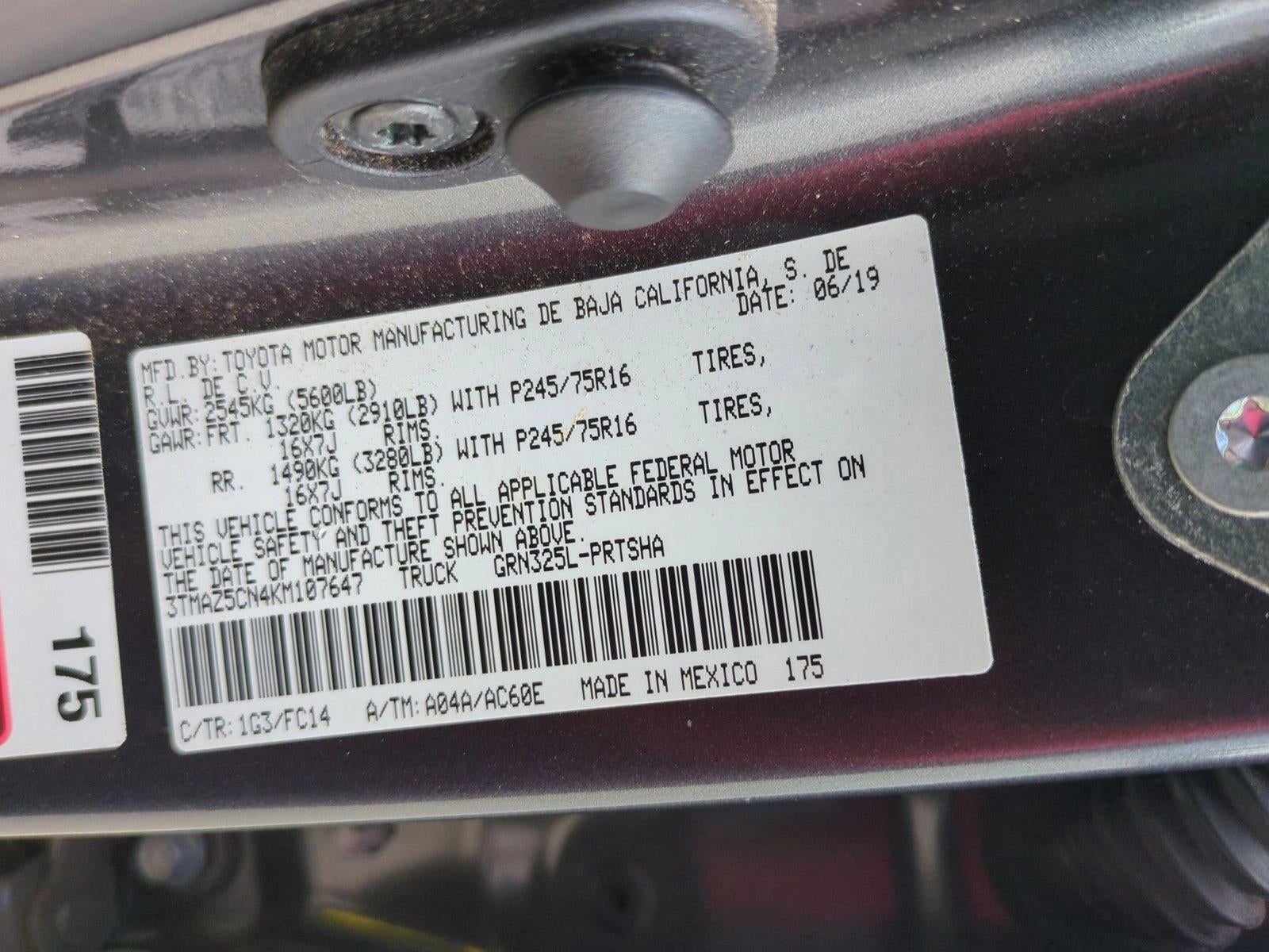2019 Toyota Tacoma 2WD 2WD SR5 Double Cab 5' Bed V6 AT (GS)