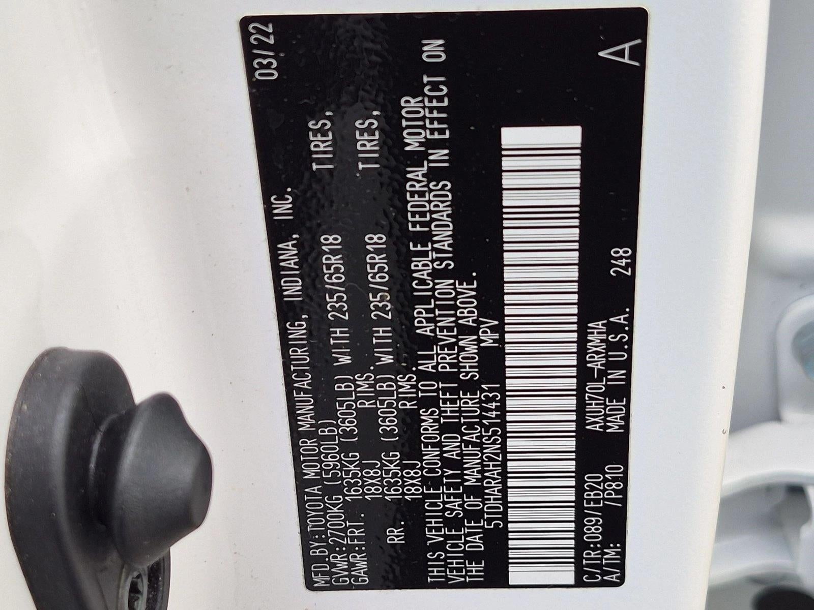 2022 Toyota Highlander Hybrid XLE FWD (Natl)