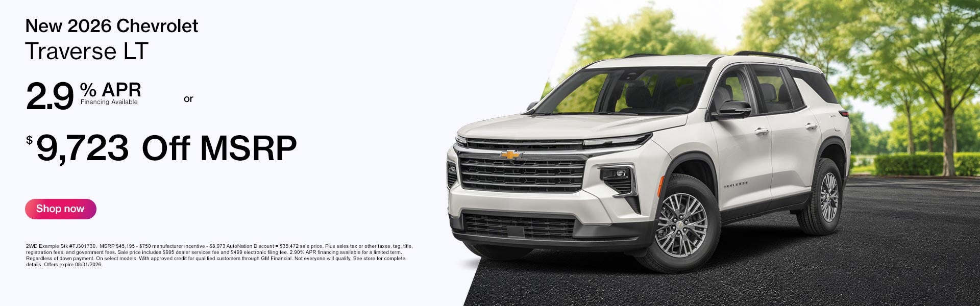 2026 Chevrolet Traverse LT with 2.9% APR or $9,723 off