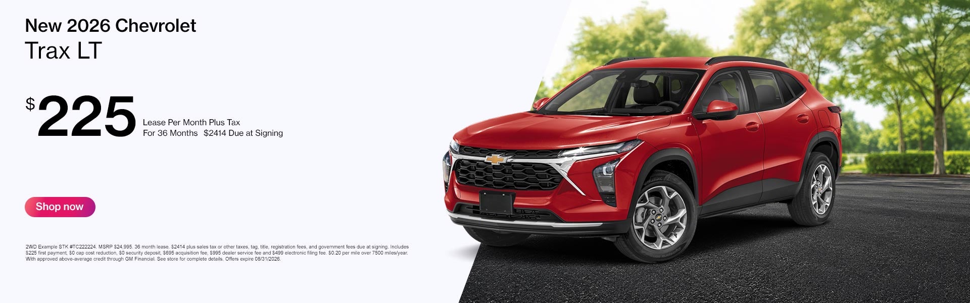 2026 Chevrolet Trax LT lease $225/mo for 36 months
